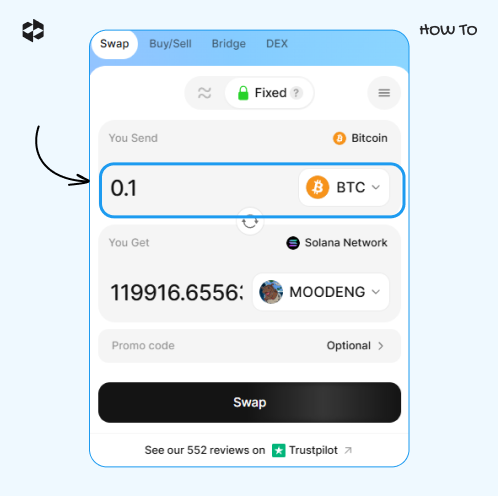 Choose a coin to send and provide the amount to send