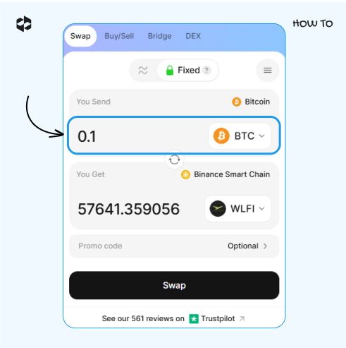 Choose a coin to send and provide the amount to send