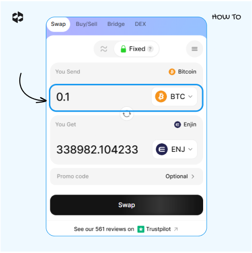 Choose a coin to send and provide the amount to send