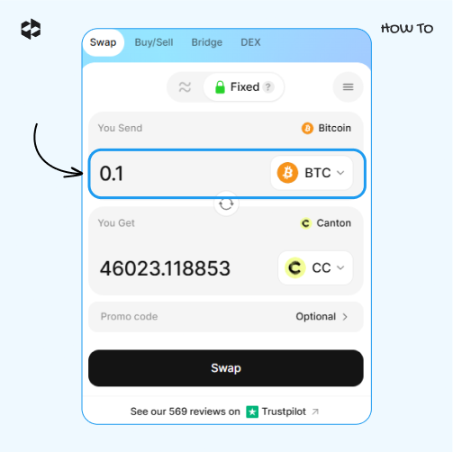 Choose a coin to send and provide the amount to send