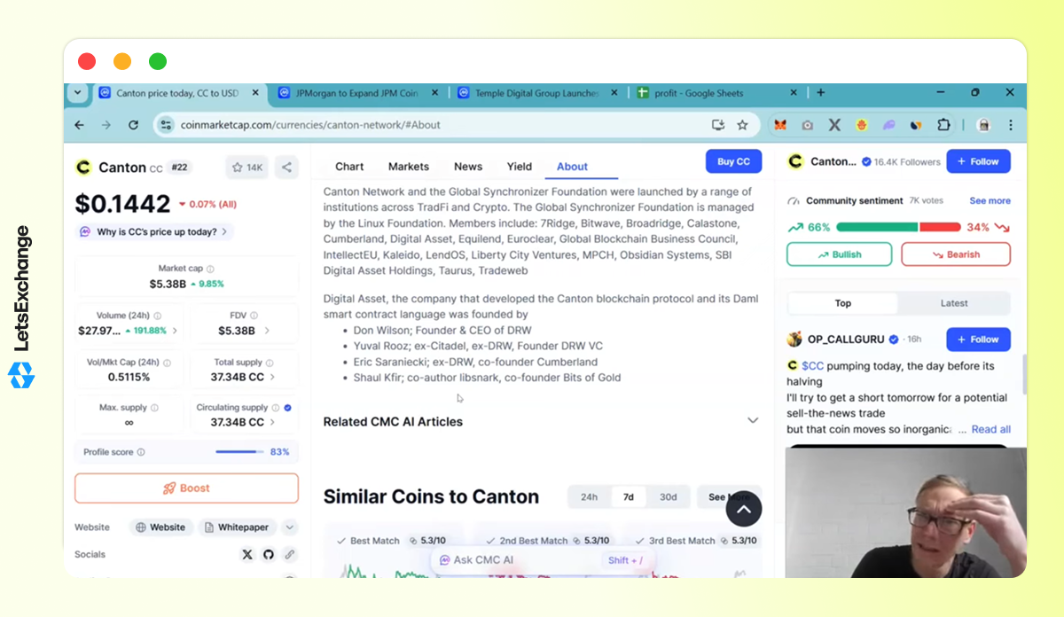 Insight into the future price of Canton Coin (CC) by a YouTuber