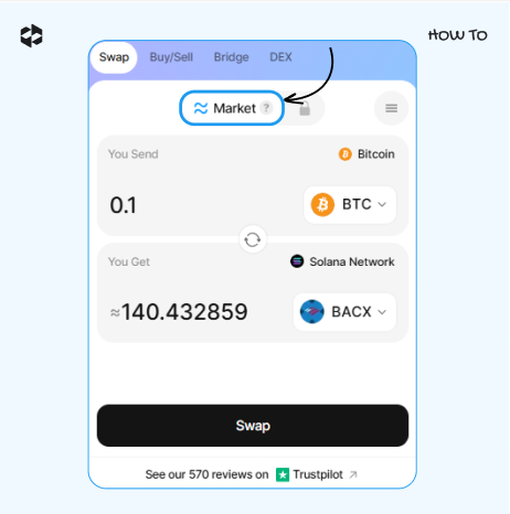 A market rate is selected for tokenized stocks