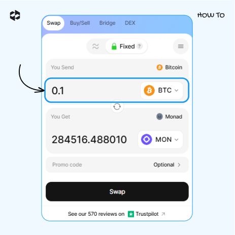 Choose a coin to send and provide the amount to send