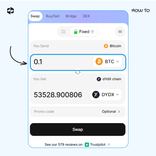 Choose a coin to send and provide the amount to send