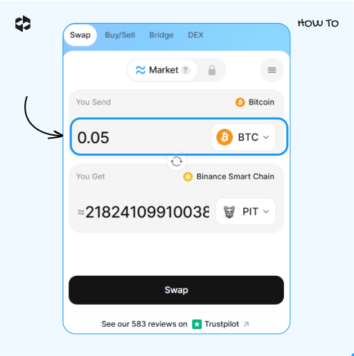 Pick a coin to send, provide the amount