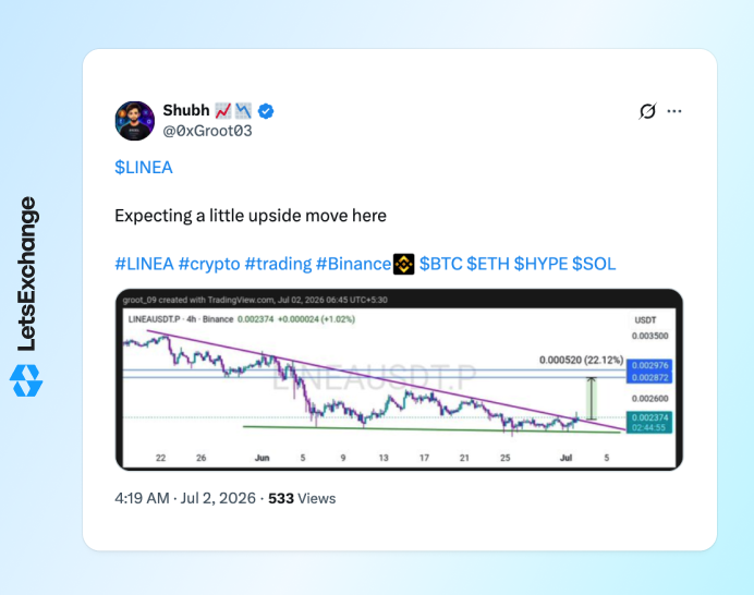 Insight into the future price of the LINEA token by an influencer on X.