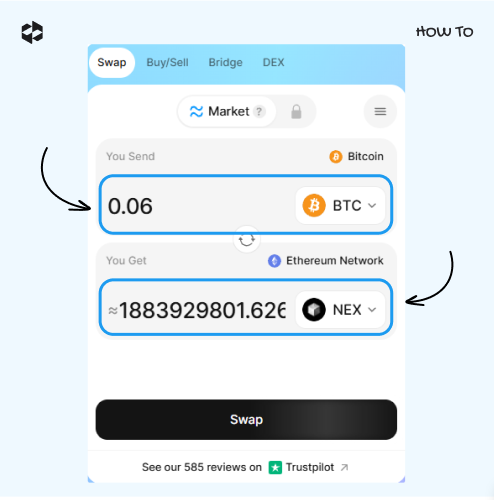 Pick the coin to send and to receive
