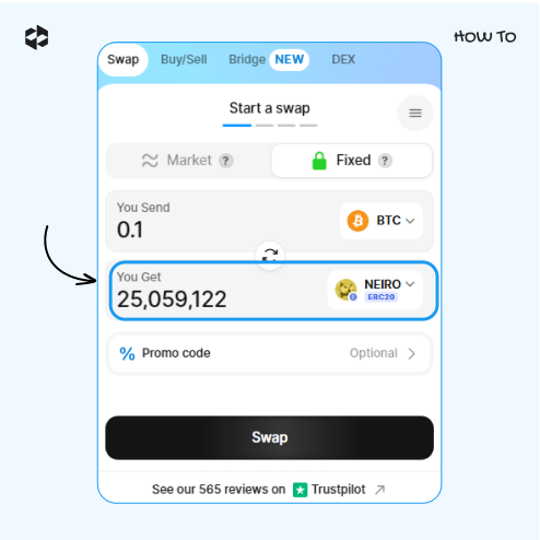 Check the number of coins in the You Get field