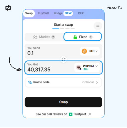 Check the number of coins in the You Get field