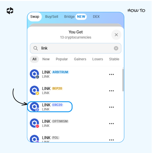 Select the asset, make sure to pick the right blockchain
