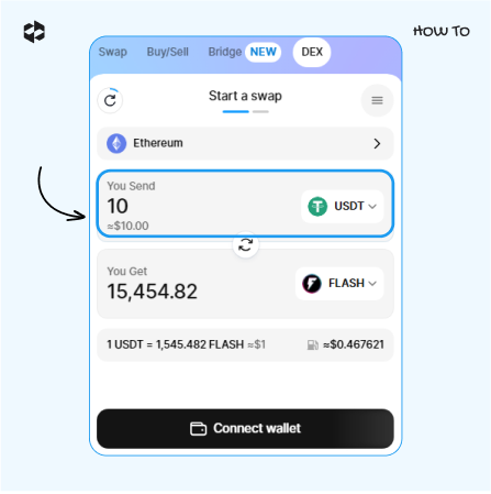 Select the coin and provide the sum to swap